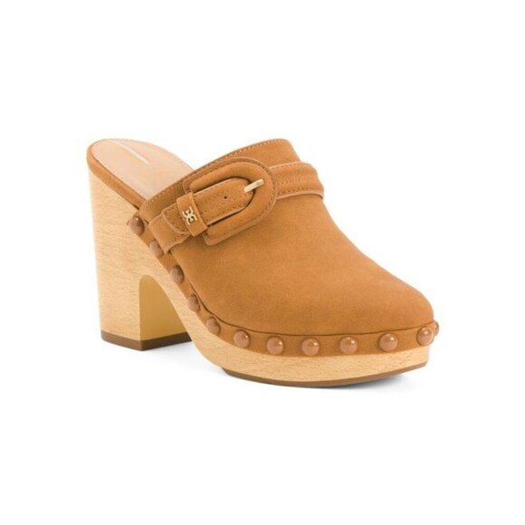 Sam Edelman Womens Brown Faux Suede Slip On Wooden Clog Heels Sz 8.5 New - Picture 1 of 9